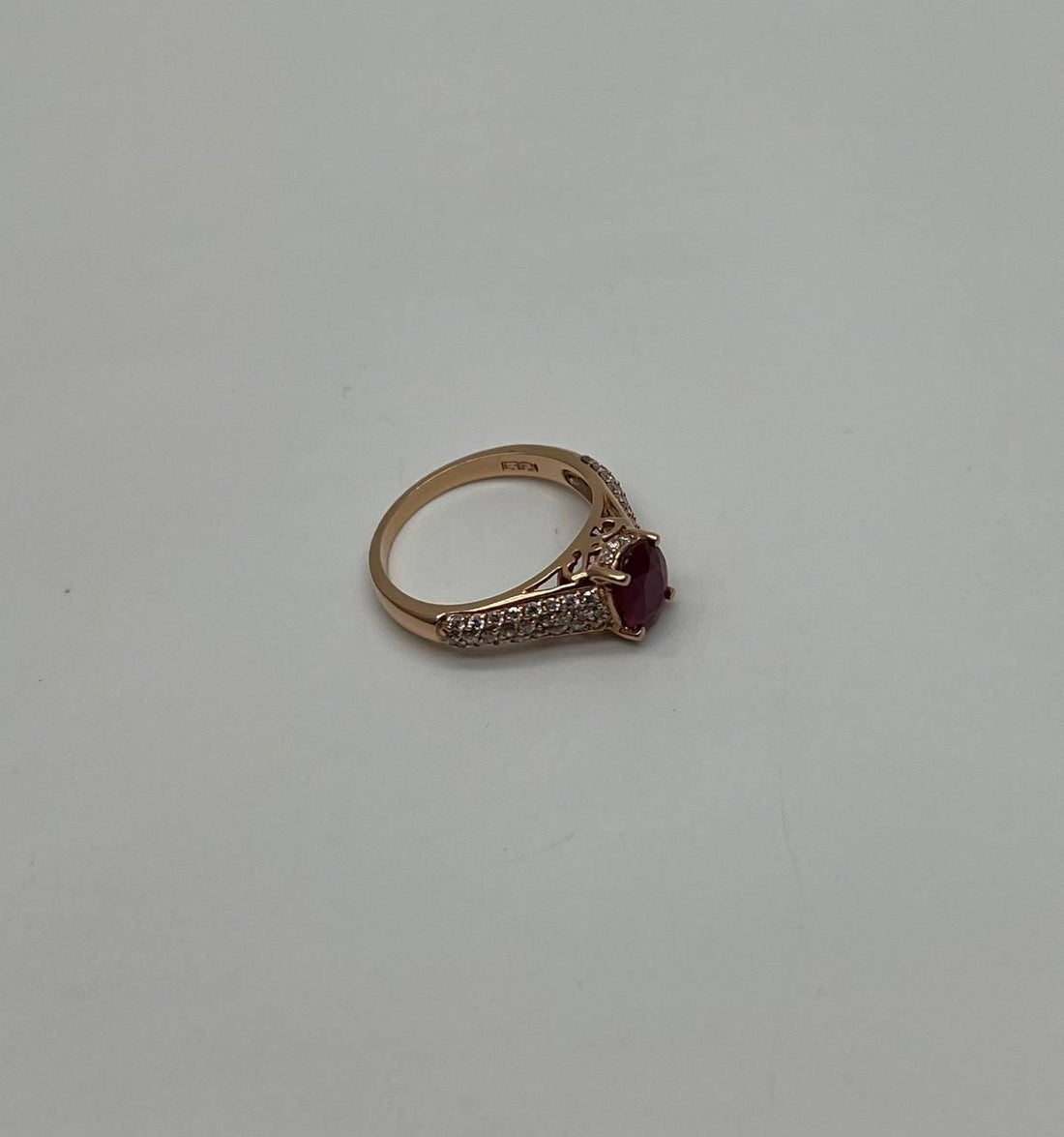 Oval Shape Red Pink Ruby Diamond Pave 14K Rose Gold Statement Cocktail Ring