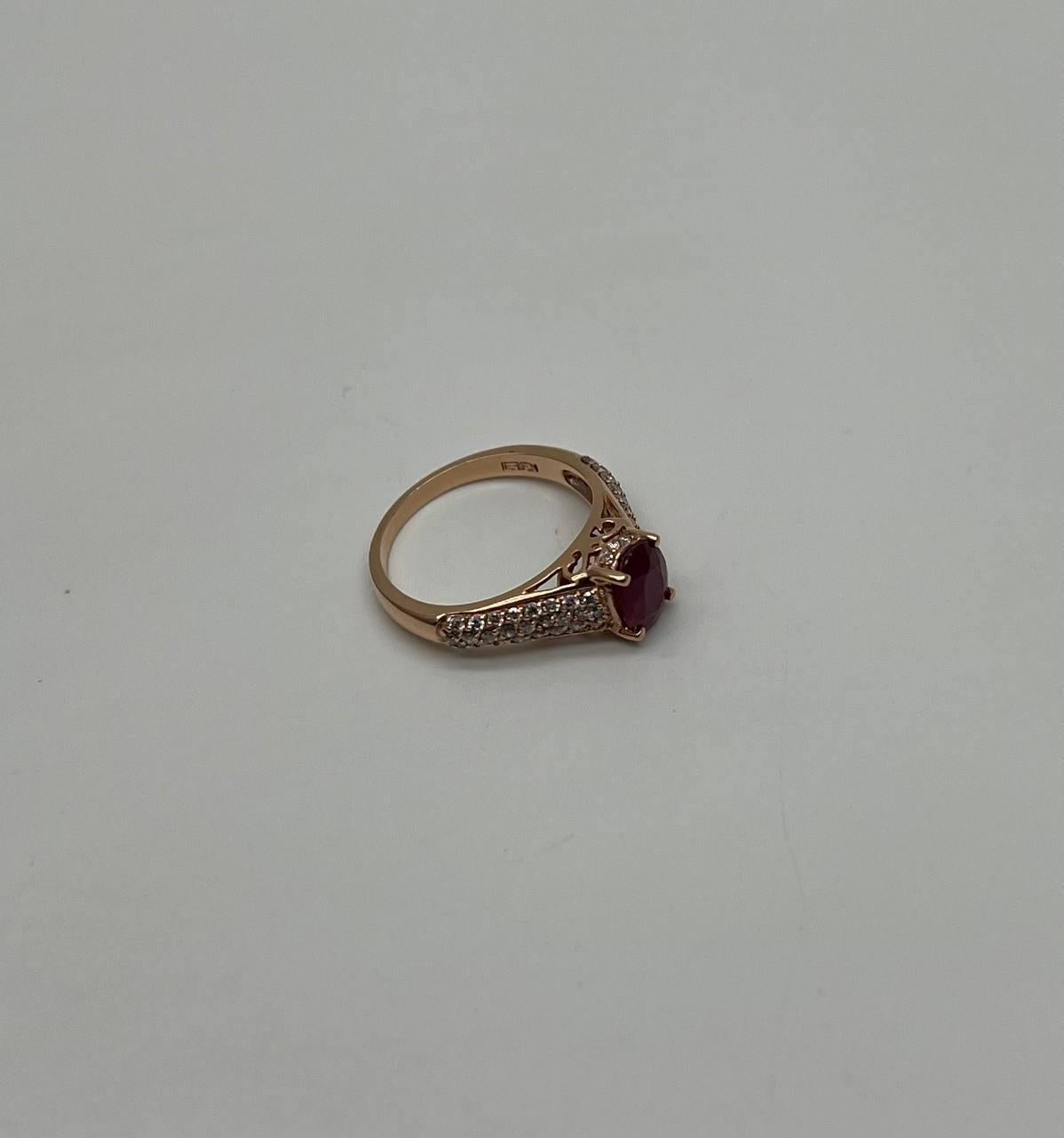 Oval Shape Red Pink Ruby Diamond Pave 14K Rose Gold Statement Cocktail Ring