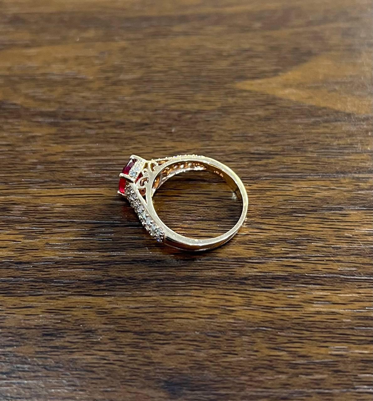 Oval Shape Red Pink Ruby Diamond Pave 14K Rose Gold Statement Cocktail Ring