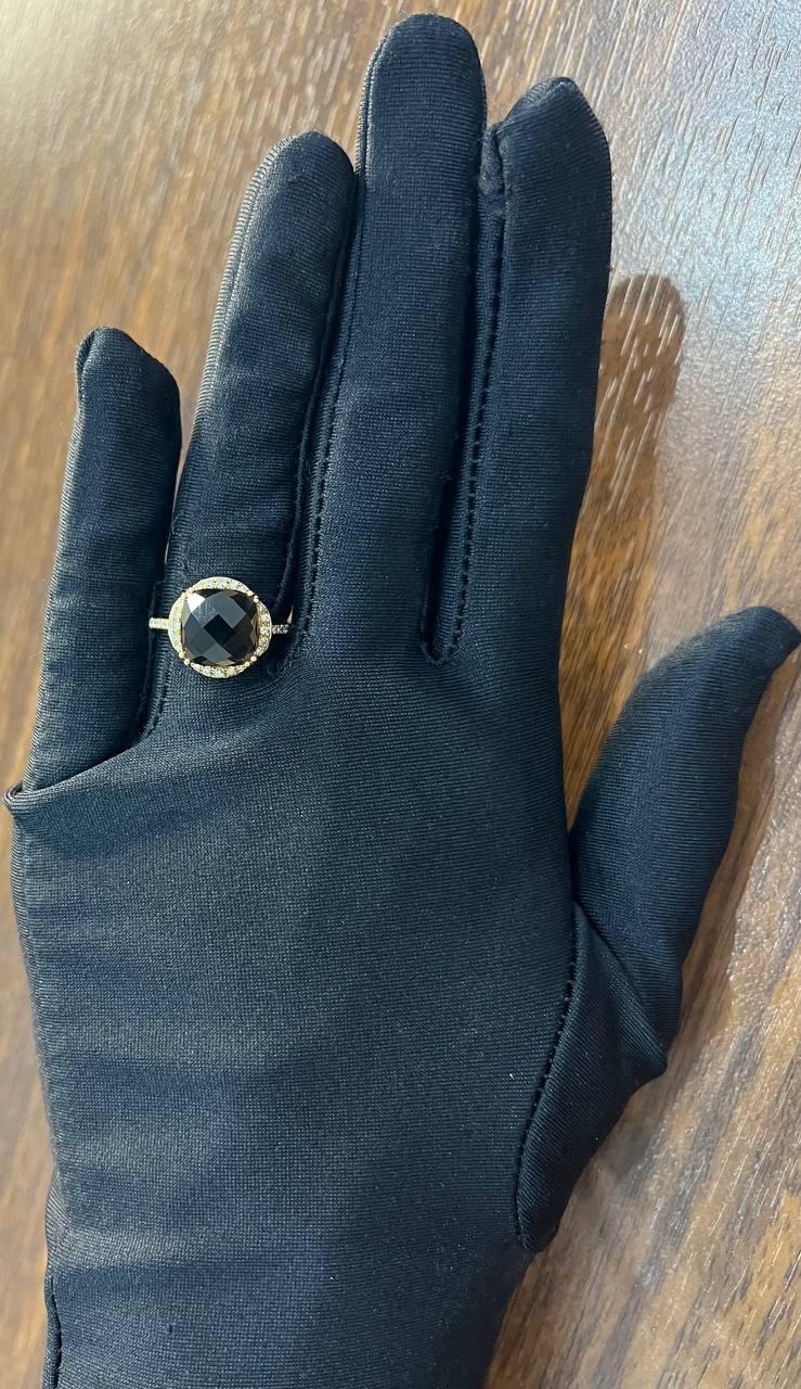 Cushion Shape Checkerboard Brown Smoky Quartz 14K Yellow Gold Diamond Halo Ring