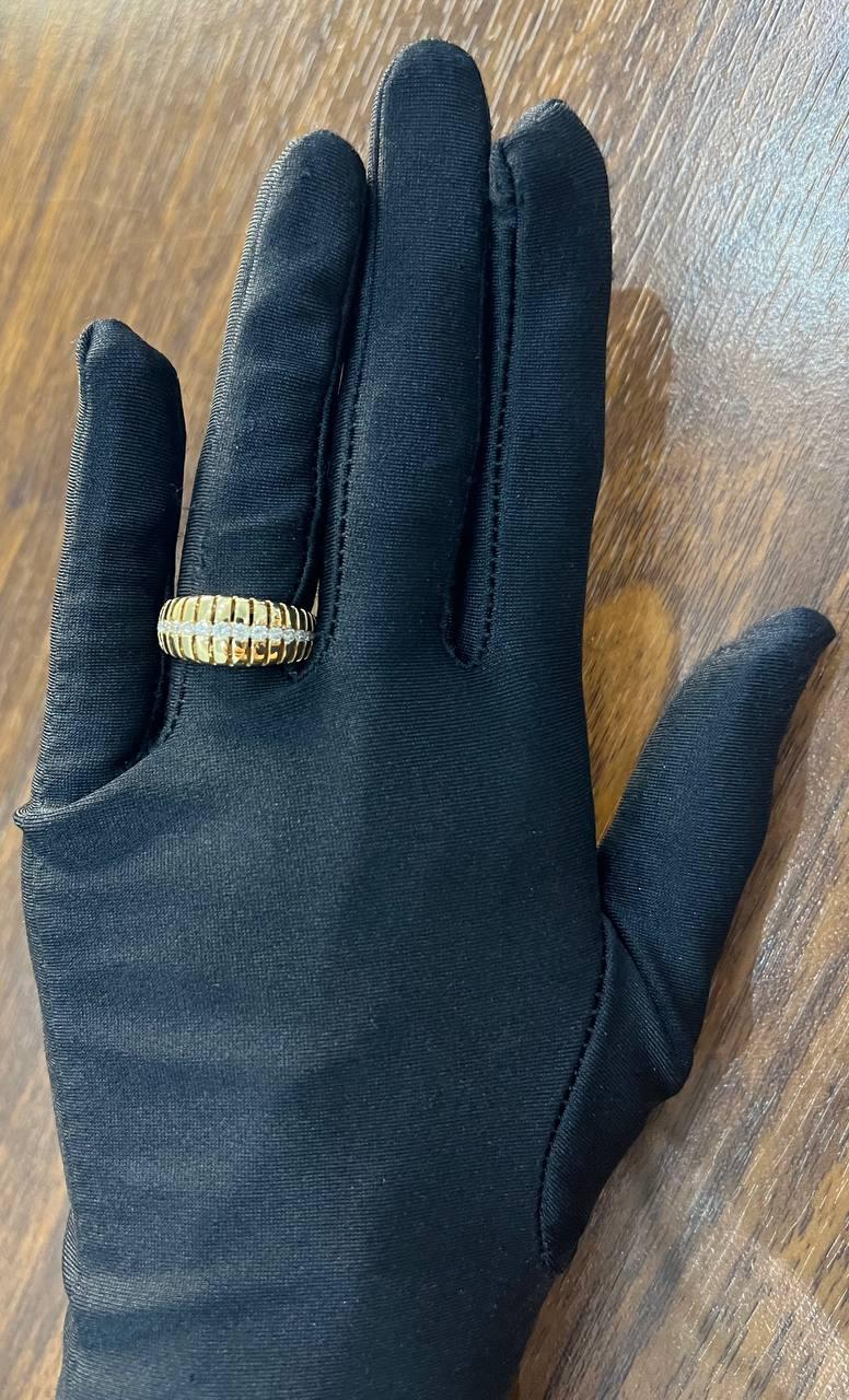 Unique Shape Diamond Channel Set 14K Yellow Gold Cocktail Grooved Dome Band Ring
