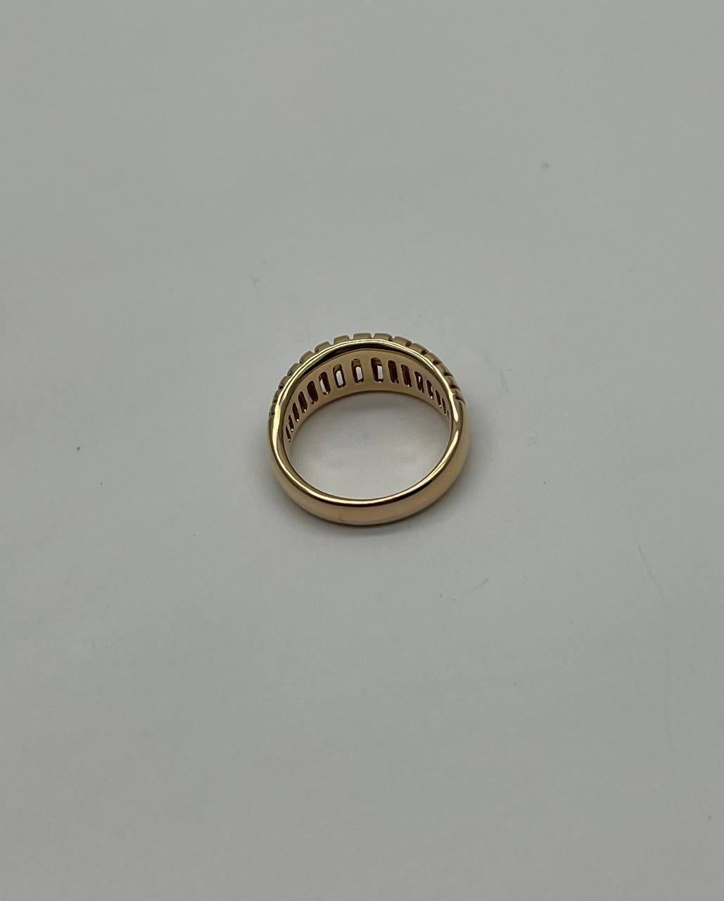 Unique Shape Diamond Channel Set 14K Yellow Gold Cocktail Grooved Dome Band Ring