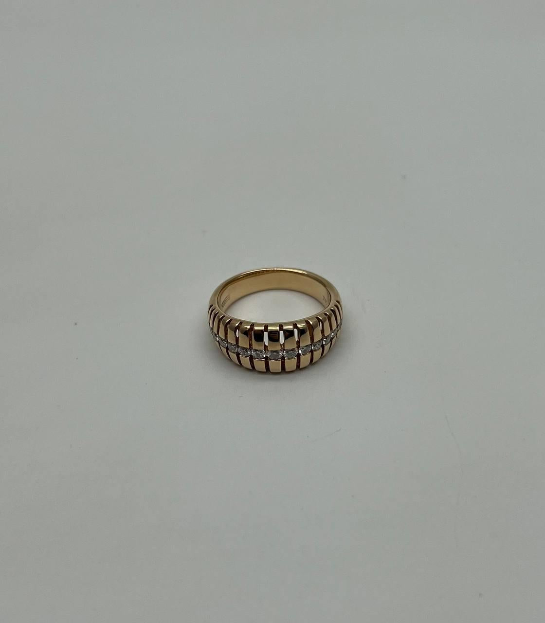 Unique Shape Diamond Channel Set 14K Yellow Gold Cocktail Grooved Dome Band Ring
