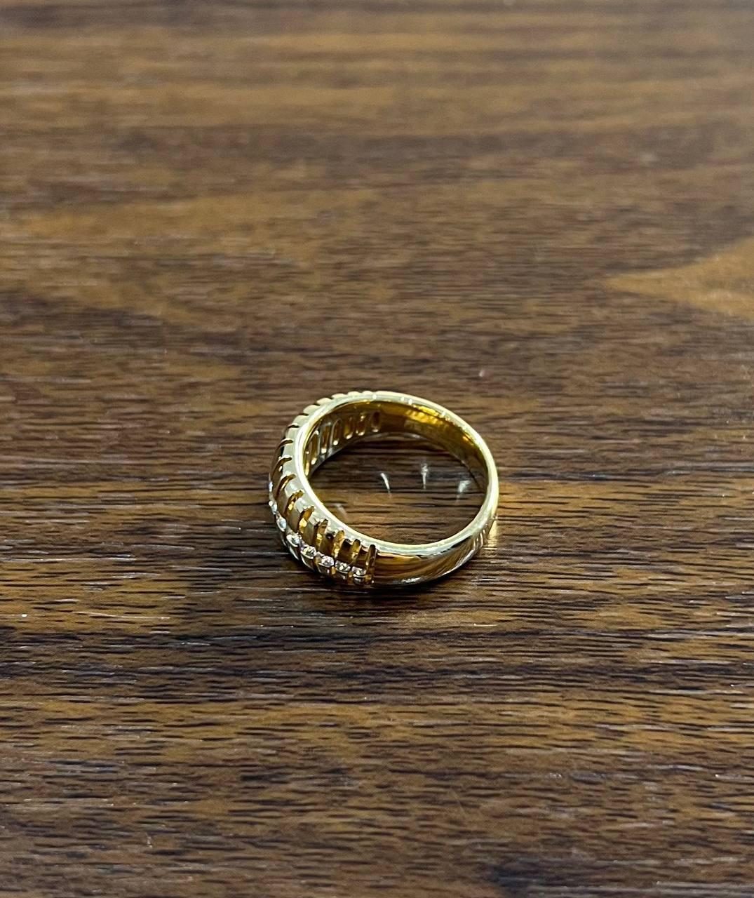 Unique Shape Diamond Channel Set 14K Yellow Gold Cocktail Grooved Dome Band Ring