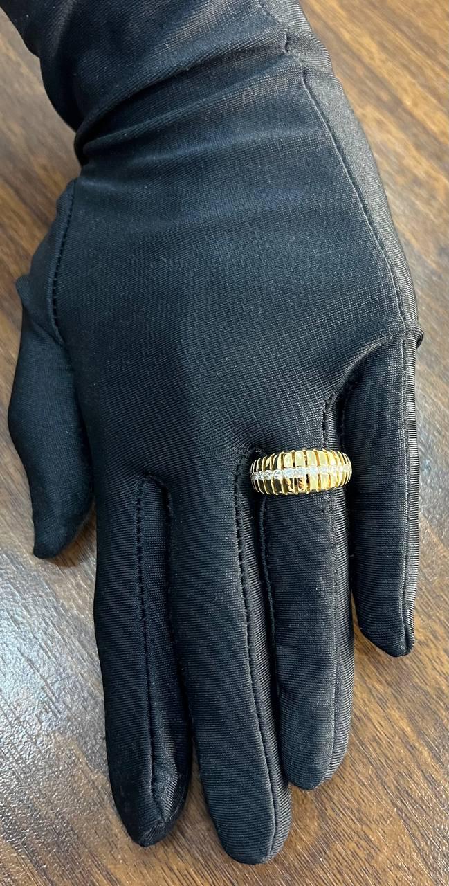 Unique Shape Diamond Channel Set 14K Yellow Gold Cocktail Grooved Dome Band Ring