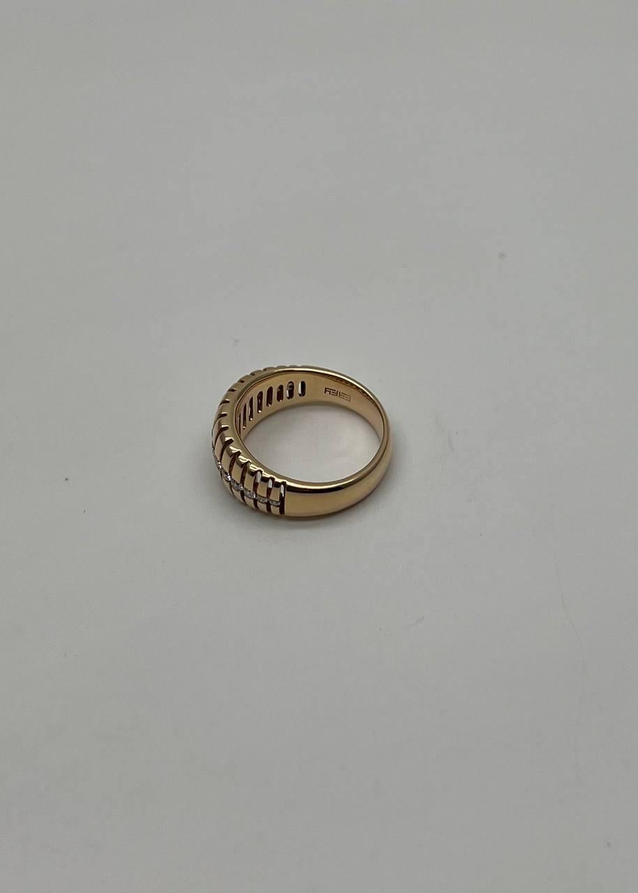 Unique Shape Diamond Channel Set 14K Yellow Gold Cocktail Grooved Dome Band Ring