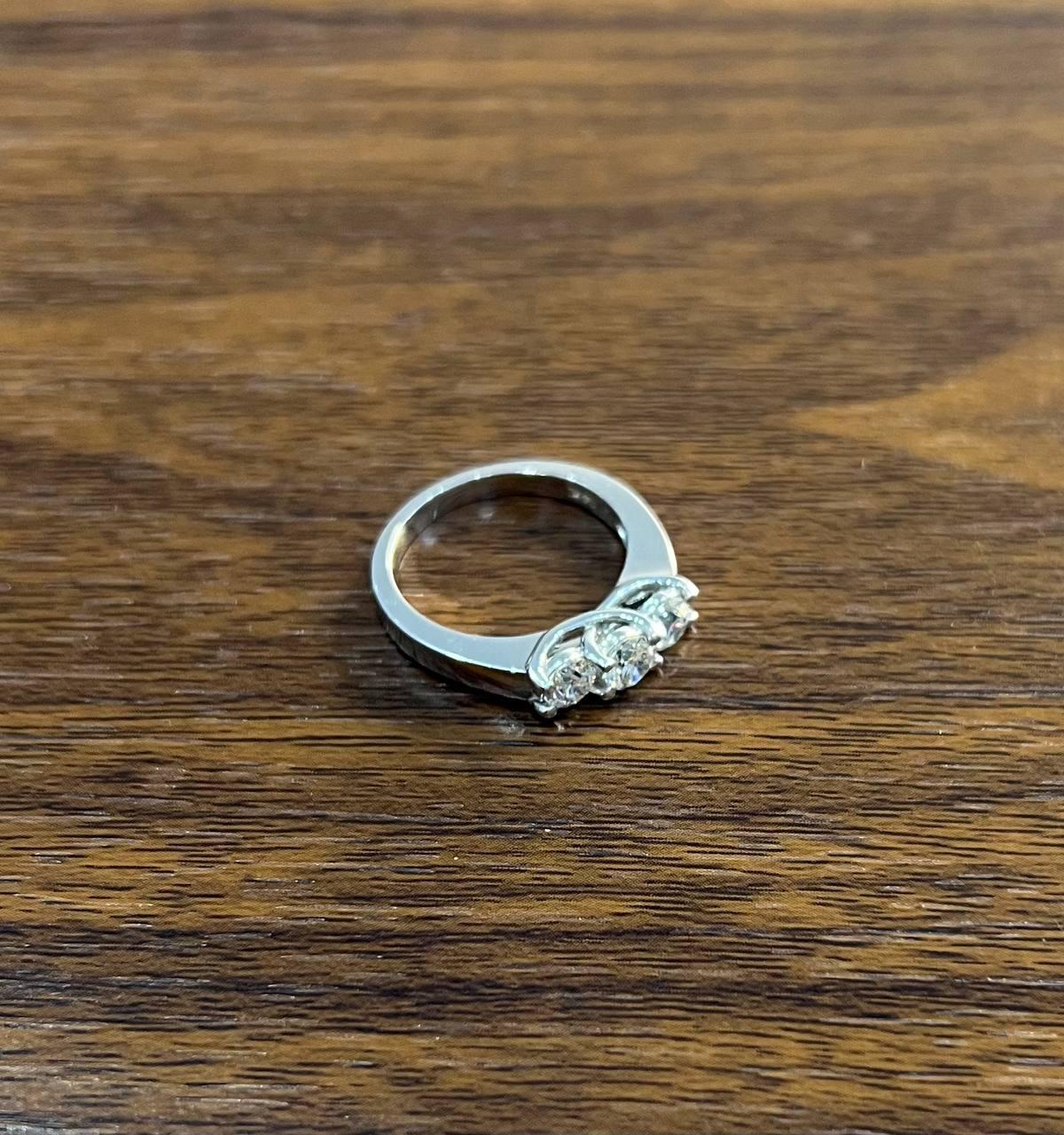 Three Stone Round Shape Brilliant Cut White Diamond White Gold Statement Ring