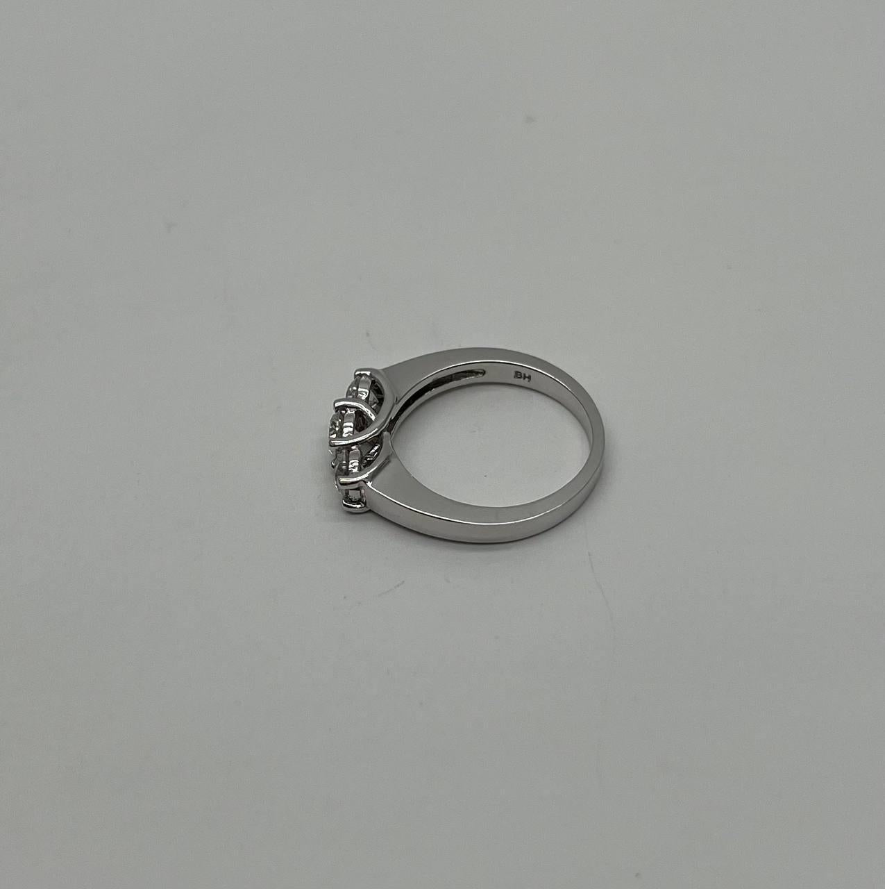 Three Stone Round Shape Brilliant Cut White Diamond White Gold Statement Ring