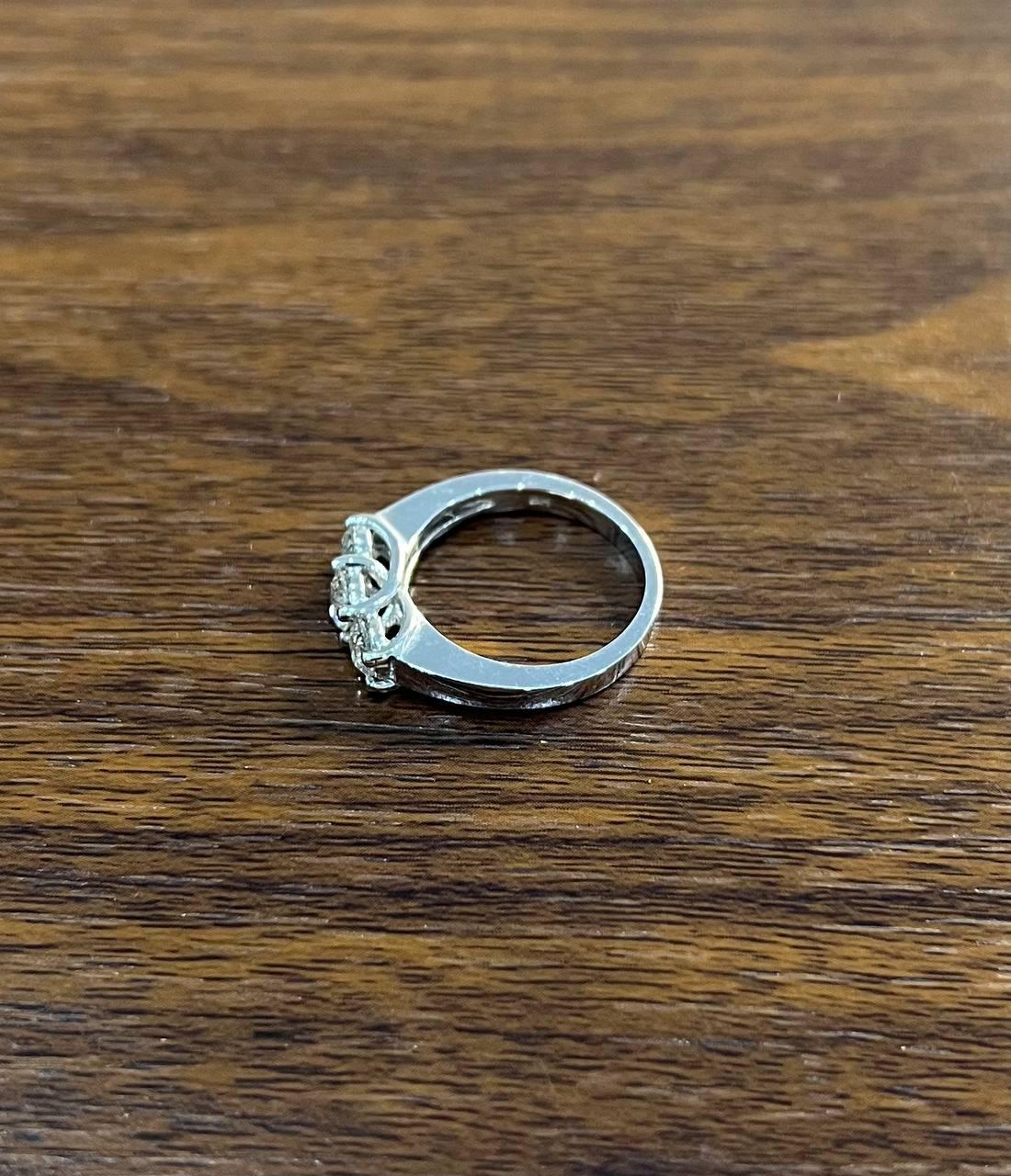 Three Stone Round Shape Brilliant Cut White Diamond White Gold Statement Ring