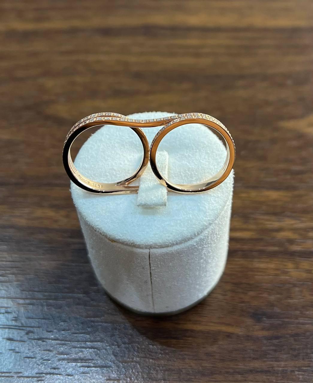 Diamonds Pave Set Double Finger Knuckle 14K Rose Gold Statement Ring