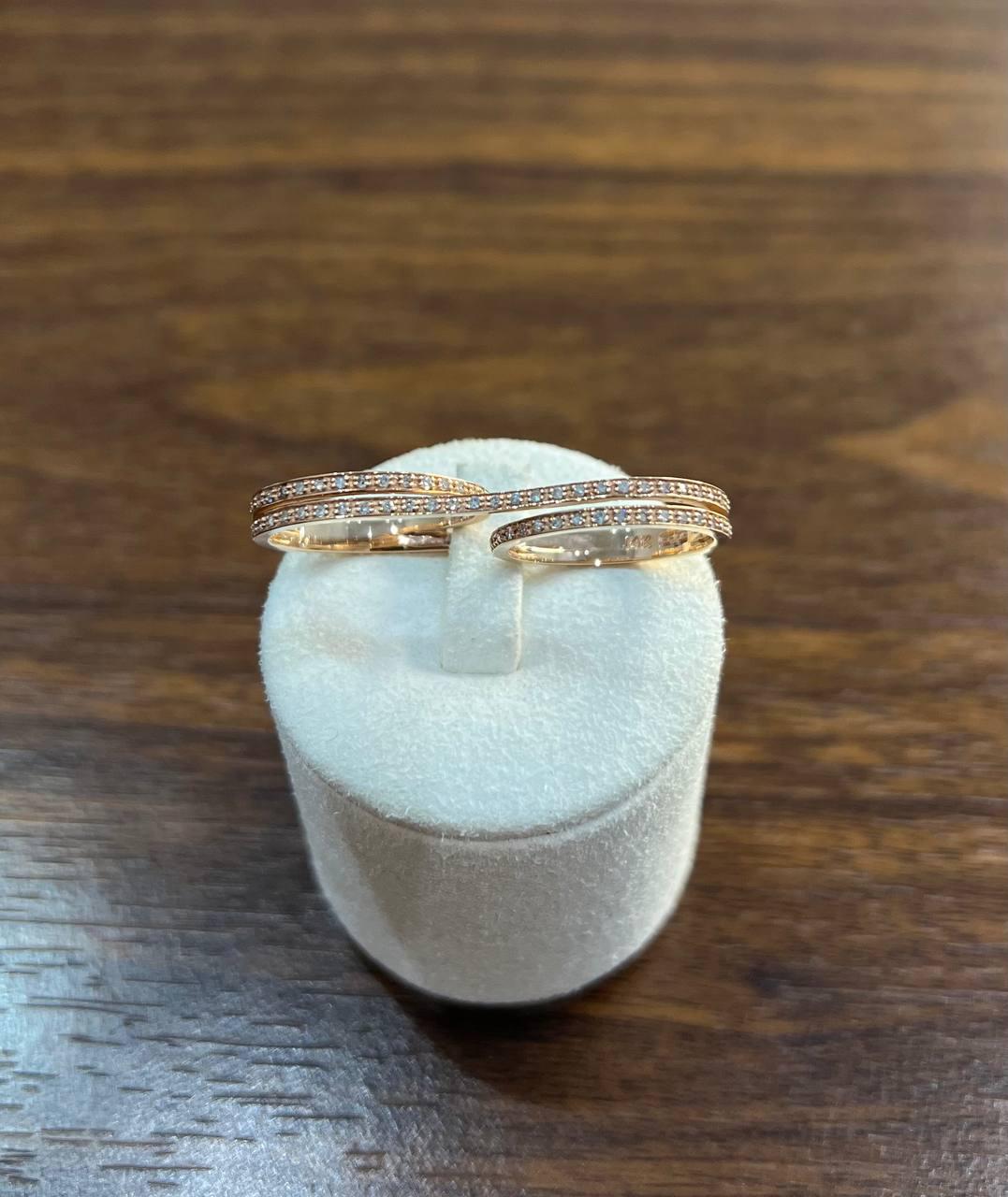 Diamonds Pave Set Double Finger Knuckle 14K Rose Gold Statement Ring