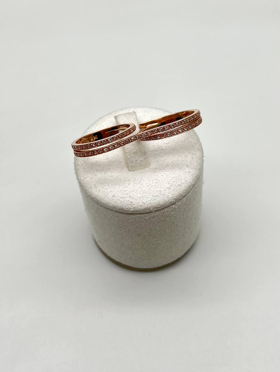 Diamonds Pave Set Double Finger Knuckle 14K Rose Gold Statement Ring