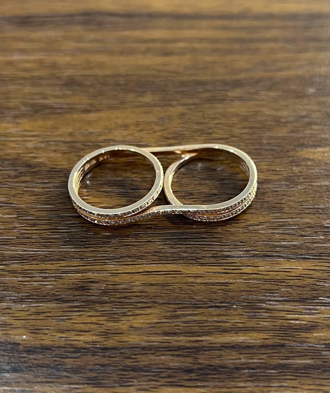 Diamonds Pave Set Double Finger Knuckle 14K Rose Gold Statement Ring