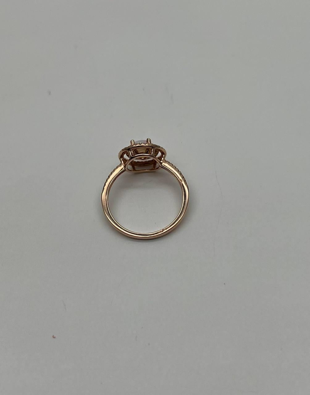 Round White Opal Double Diamond Halo 14K Rose Gold Statement Ring