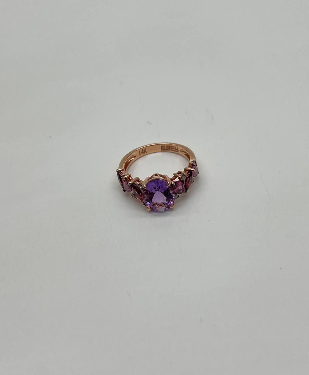 Purple Violet Amethyst & Rhodolite Garnet Diamonds 14K Rose Gold Statement Ring