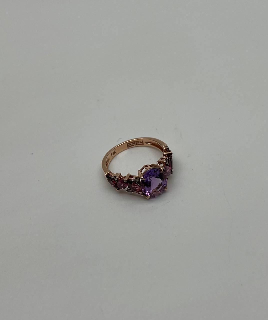 Purple Violet Amethyst & Rhodolite Garnet Diamonds 14K Rose Gold Statement Ring