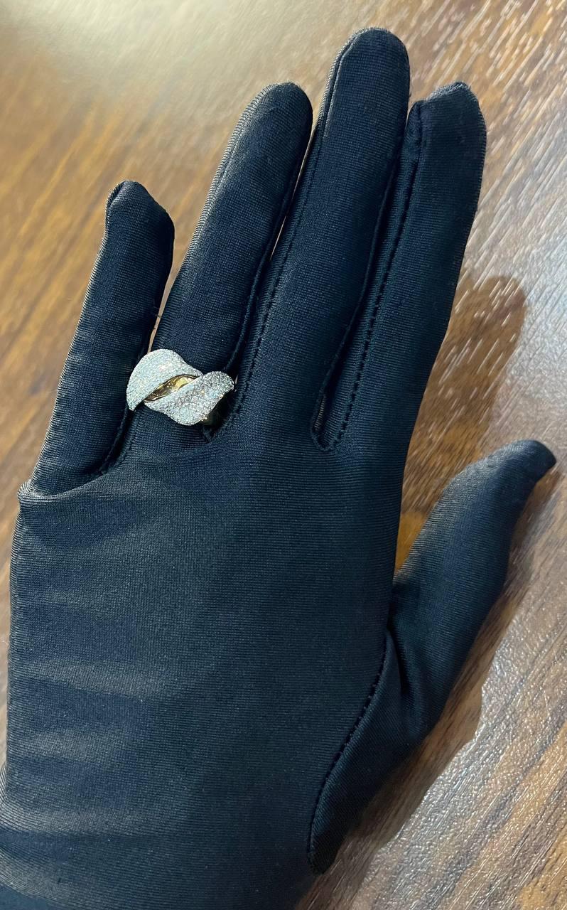 Diamond Pave Set Intertwining Wave Twist 14K Yellow Gold Statement Dome Ring