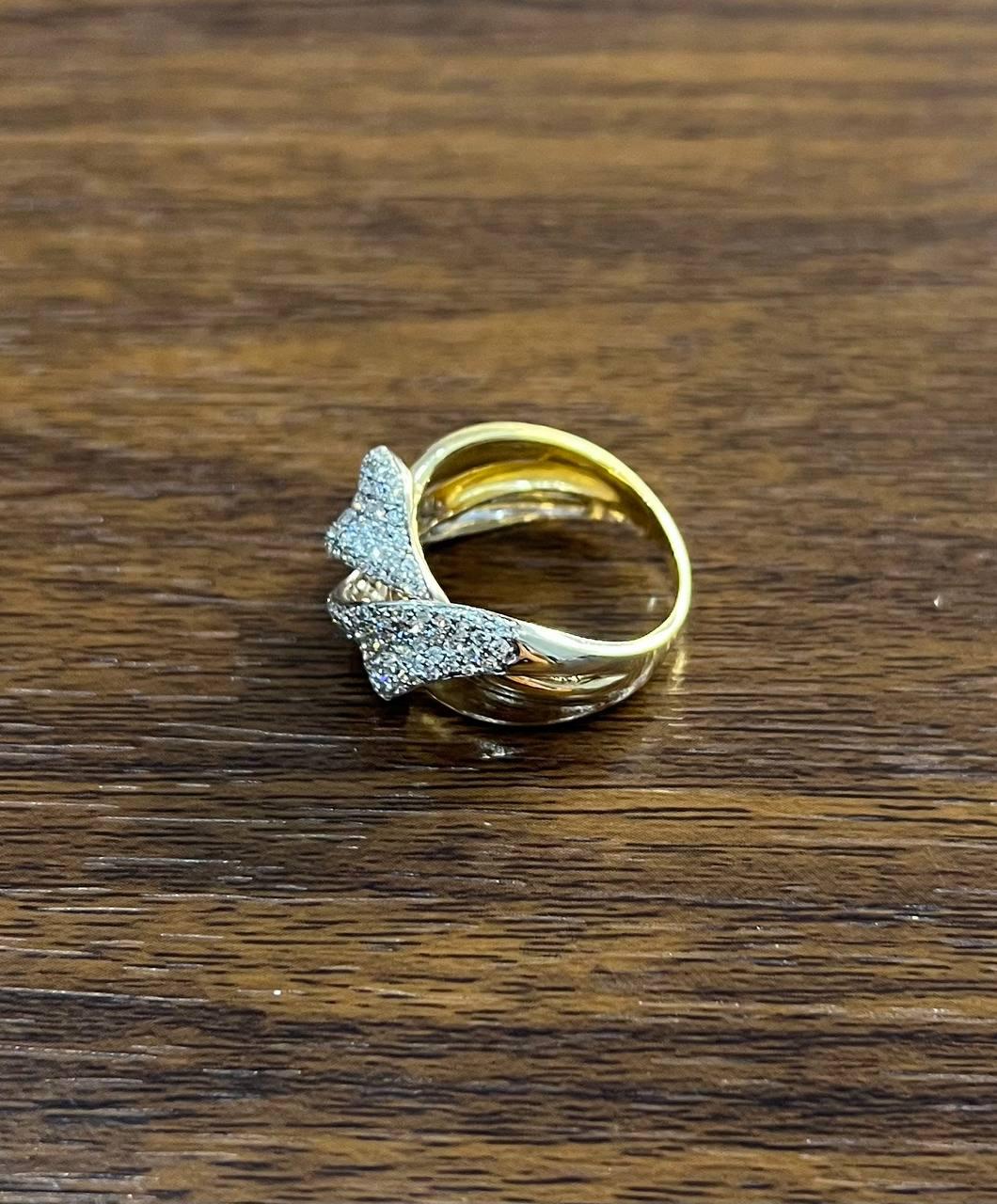 Diamond Pave Set Intertwining Wave Twist 14K Yellow Gold Statement Dome Ring