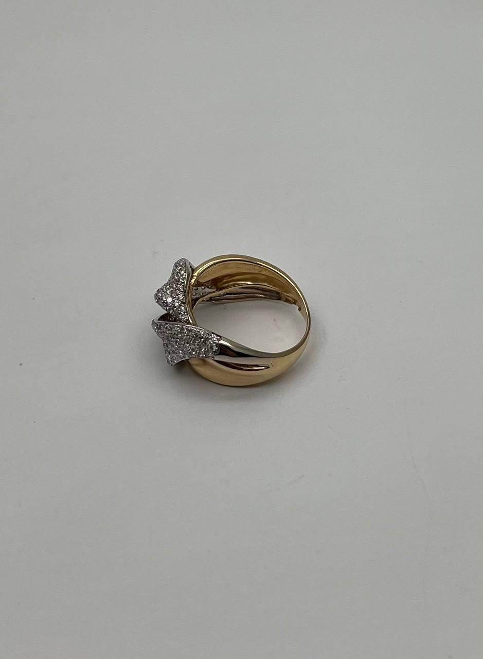 Diamond Pave Set Intertwining Wave Twist 14K Yellow Gold Statement Dome Ring