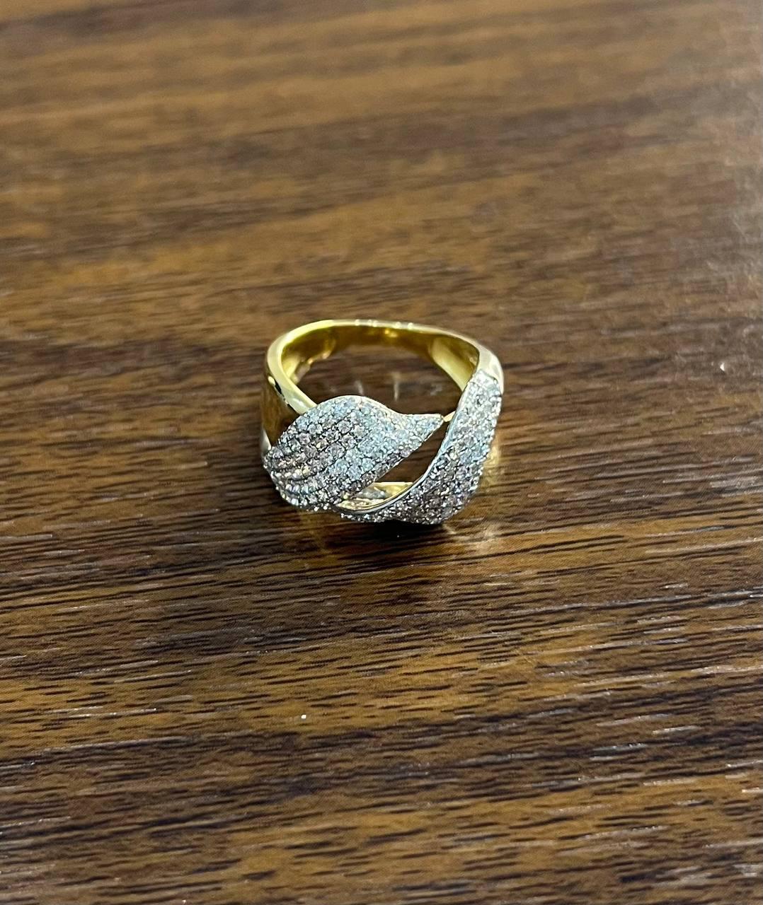 Diamond Pave Set Intertwining Wave Twist 14K Yellow Gold Statement Dome Ring