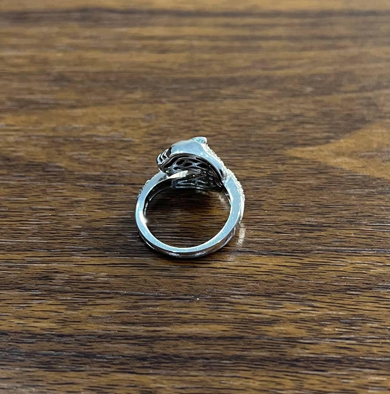 Snow White Leopard Jaguar Panther Diamond Pave 14K White Gold Statement Ring