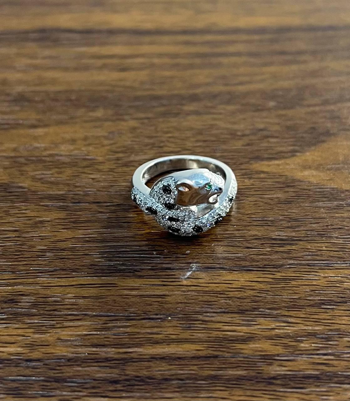 Snow White Leopard Jaguar Panther Diamond Pave 14K White Gold Statement Ring