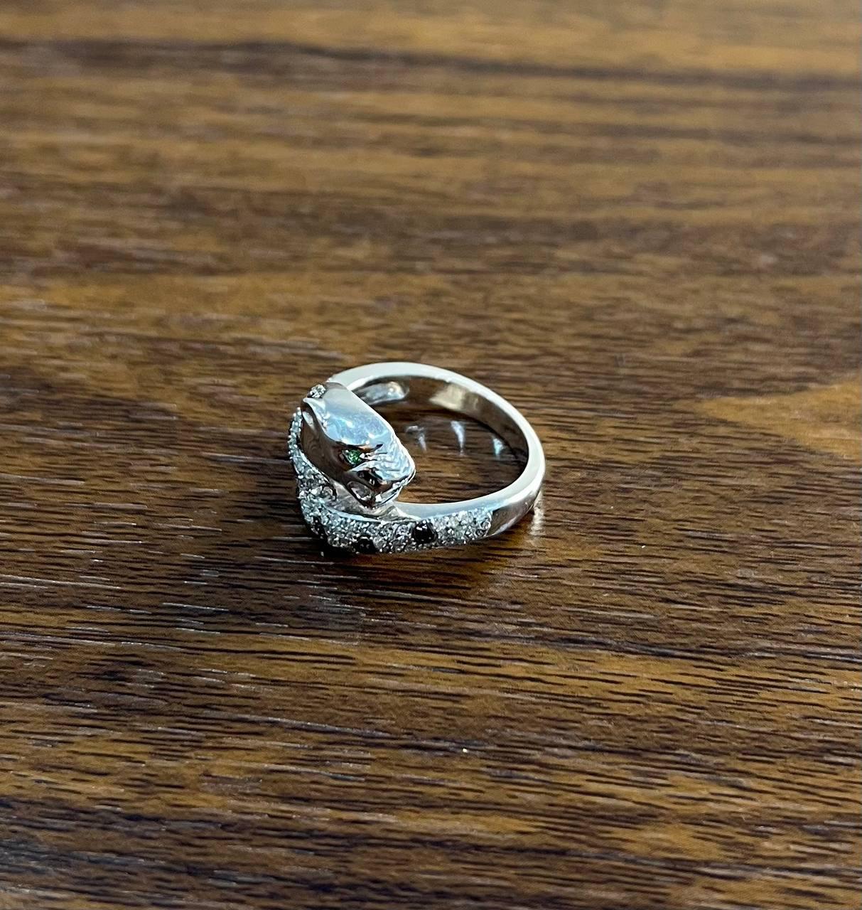 Snow White Leopard Jaguar Panther Diamond Pave 14K White Gold Statement Ring