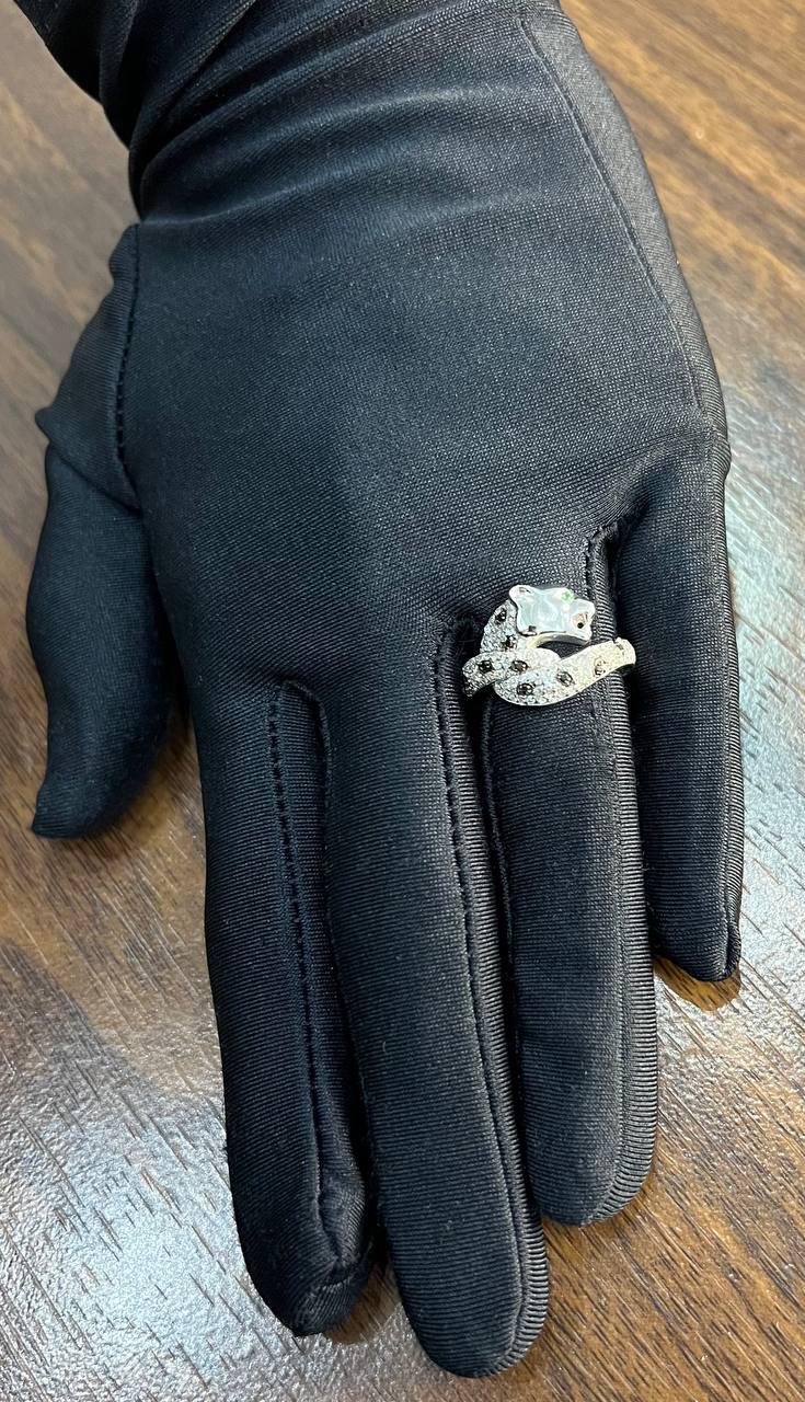 Snow White Leopard Jaguar Panther Diamond Pave 14K White Gold Statement Ring