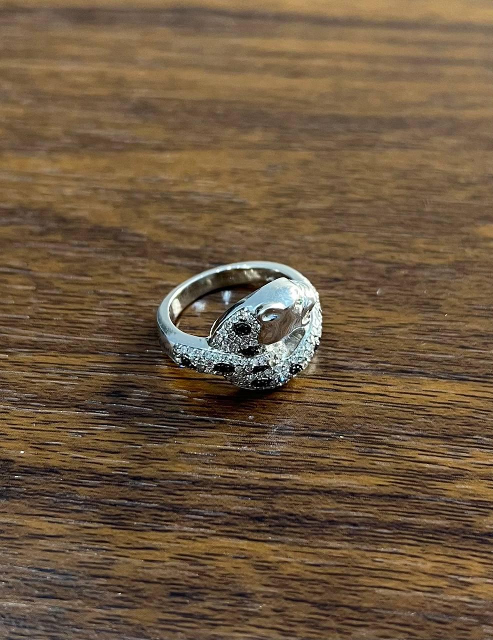 Snow White Leopard Jaguar Panther Diamond Pave 14K White Gold Statement Ring