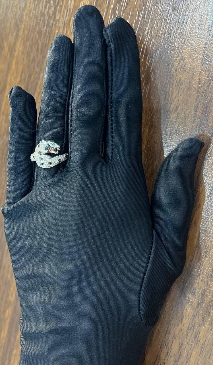 Snow White Leopard Jaguar Panther Diamond Pave 14K White Gold Statement Ring