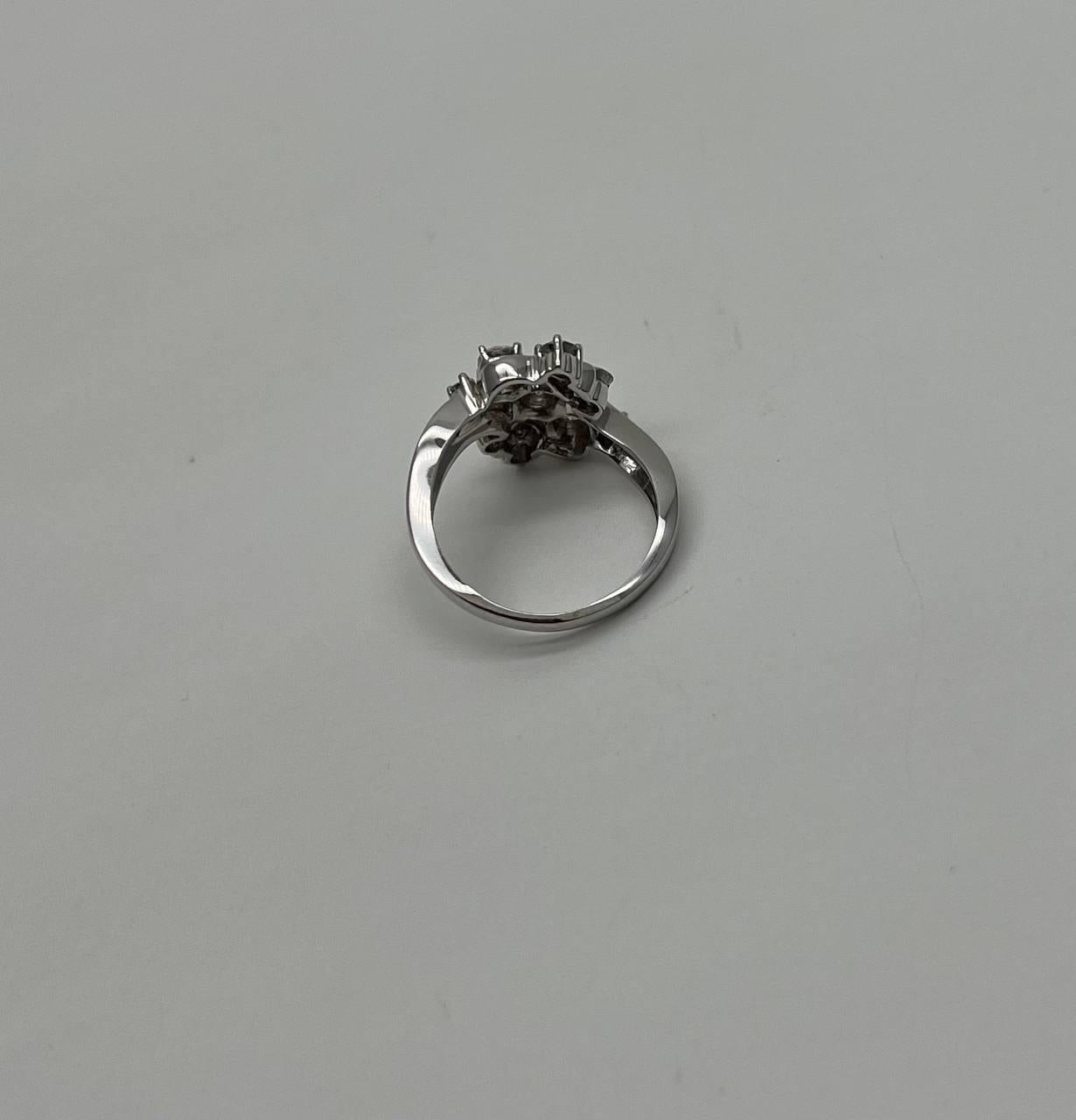 Floral Flower Bouquet White Diamonds 14K White Gold Statement Cocktail Ring