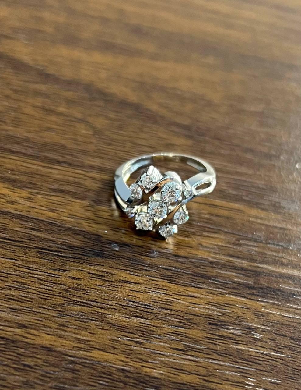 Floral Flower Bouquet White Diamonds 14K White Gold Statement Cocktail Ring