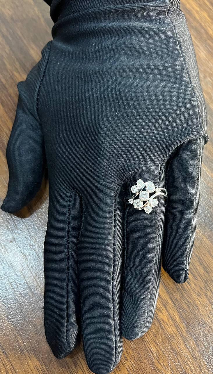 Floral Flower Bouquet White Diamonds 14K White Gold Statement Cocktail Ring