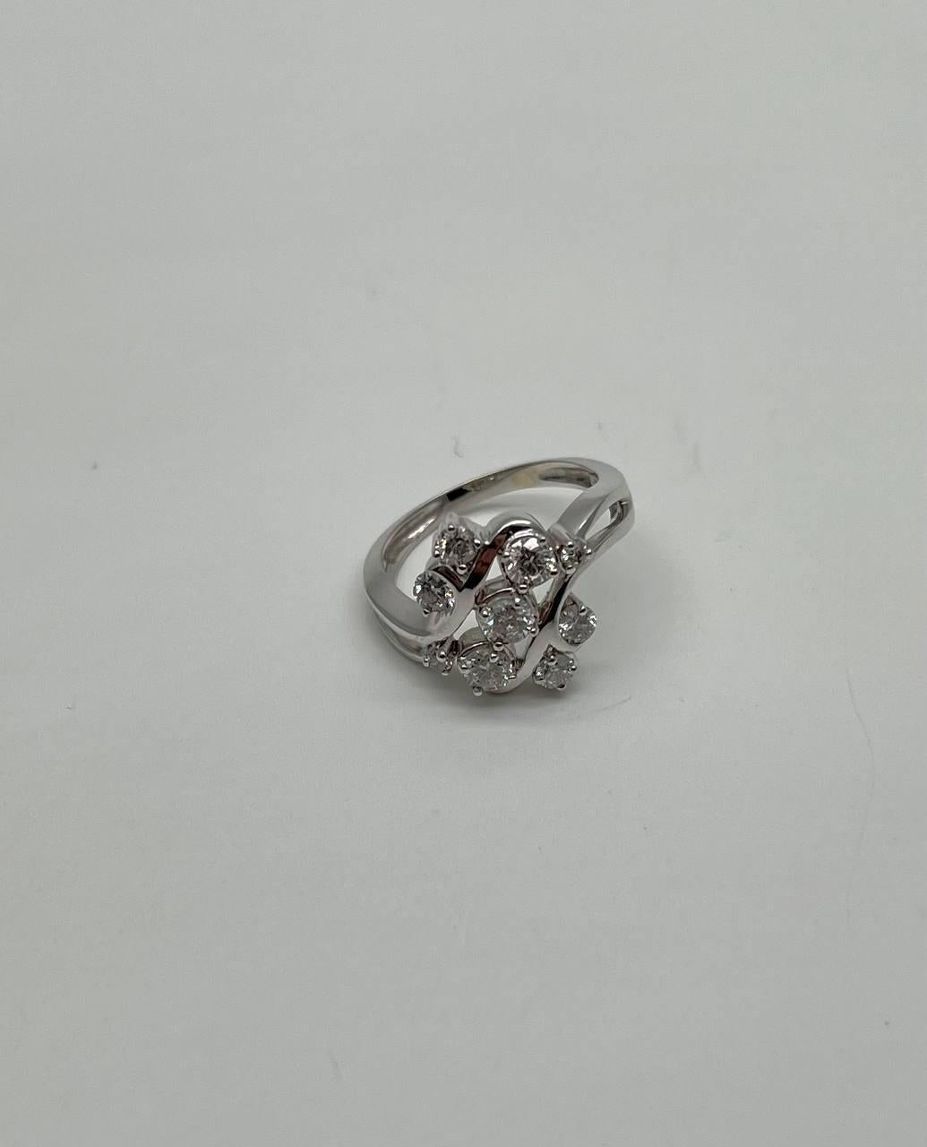 Floral Flower Bouquet White Diamonds 14K White Gold Statement Cocktail Ring