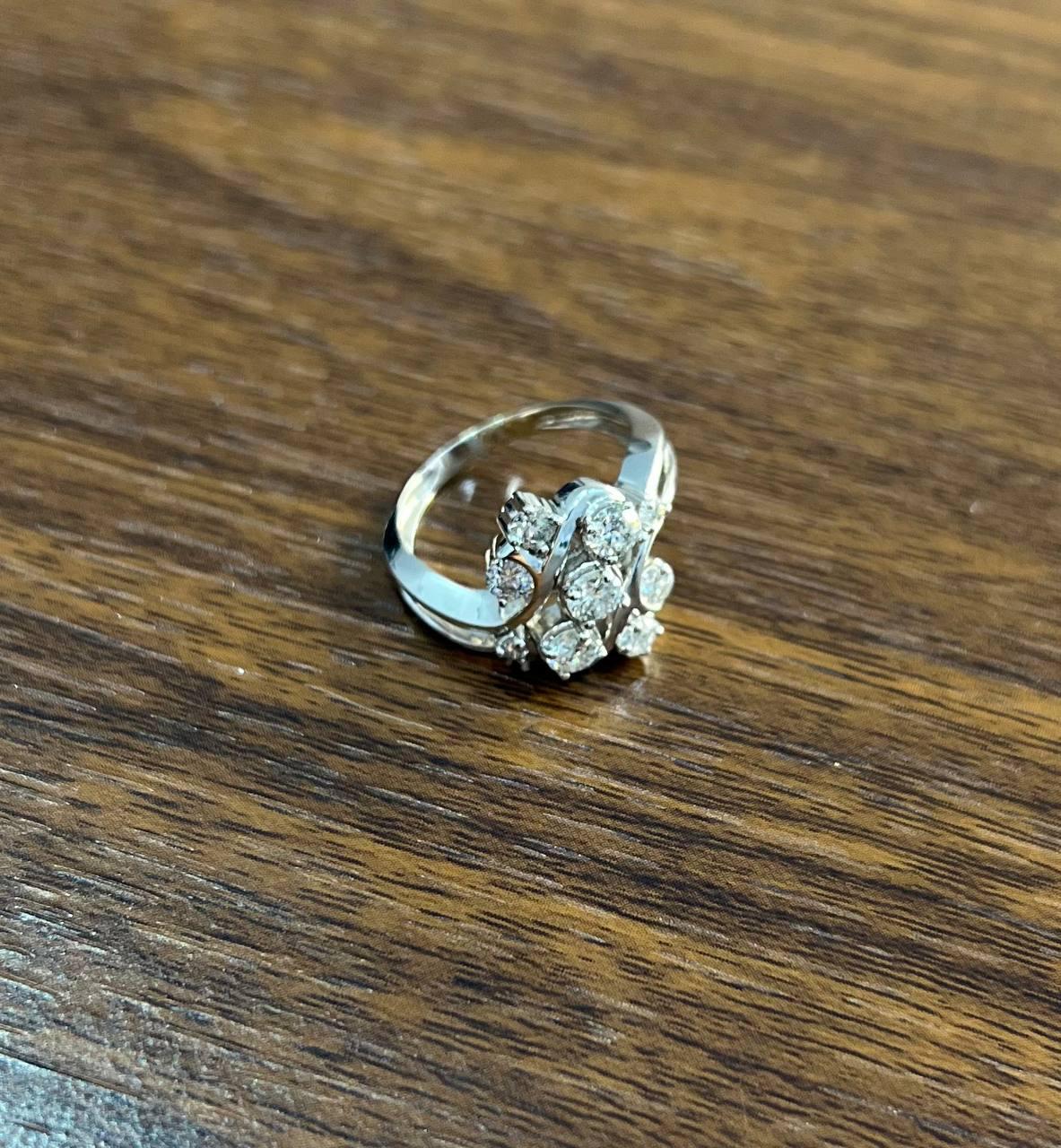 Floral Flower Bouquet White Diamonds 14K White Gold Statement Cocktail Ring