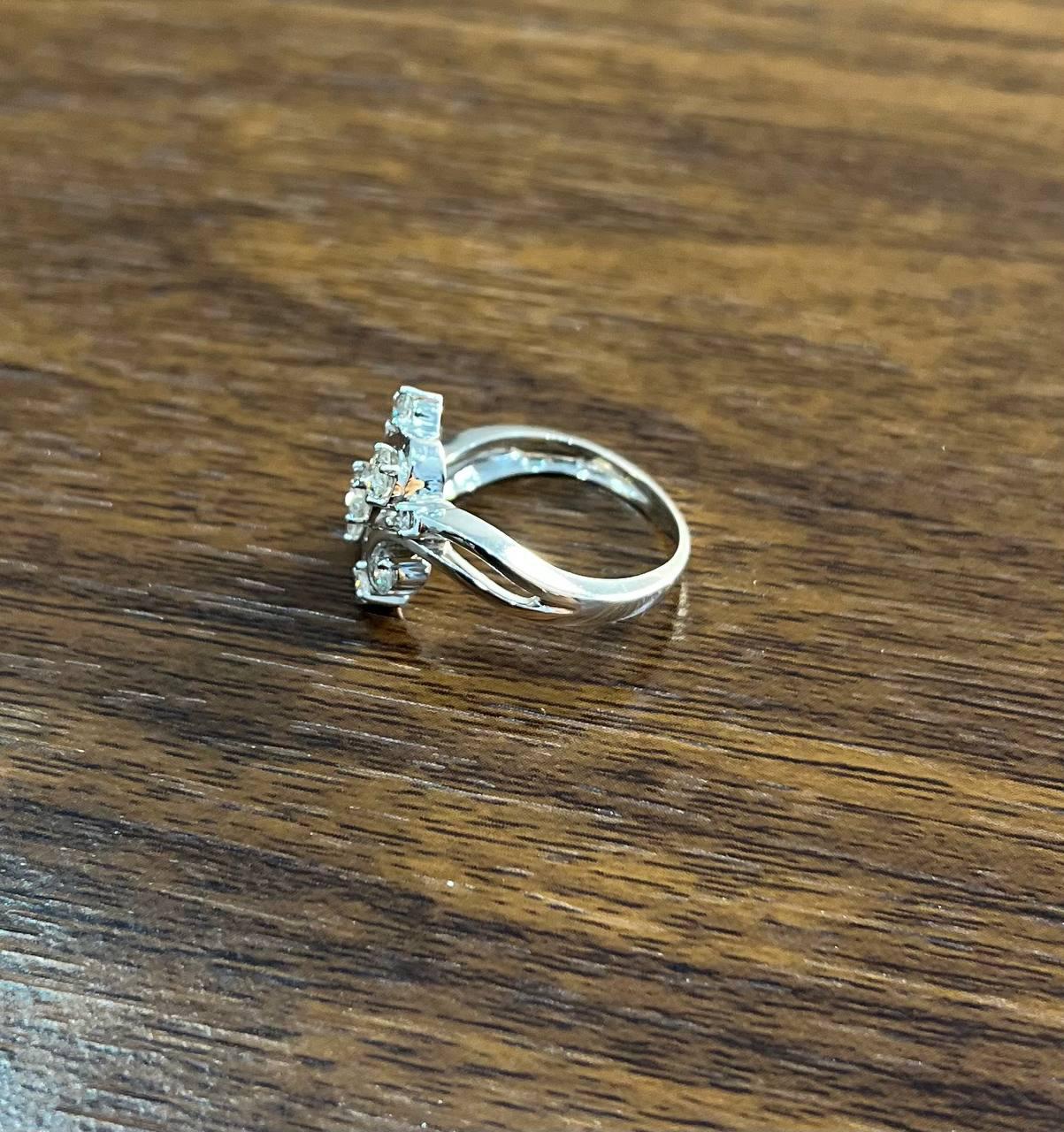 Floral Flower Bouquet White Diamonds 14K White Gold Statement Cocktail Ring