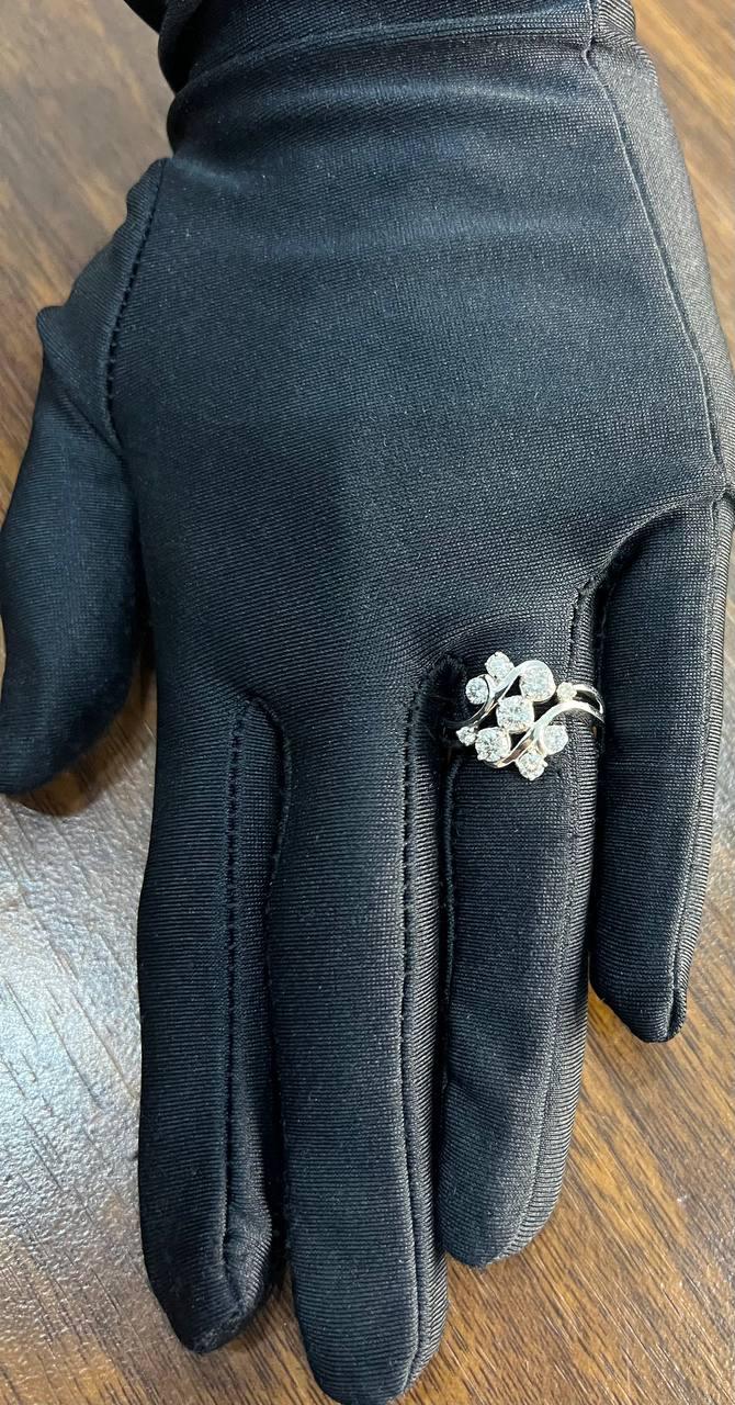 Floral Flower Bouquet White Diamonds 14K White Gold Statement Cocktail Ring
