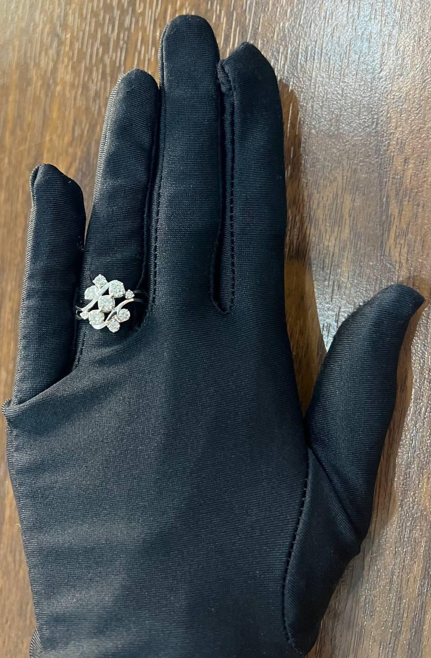 Floral Flower Bouquet White Diamonds 14K White Gold Statement Cocktail Ring