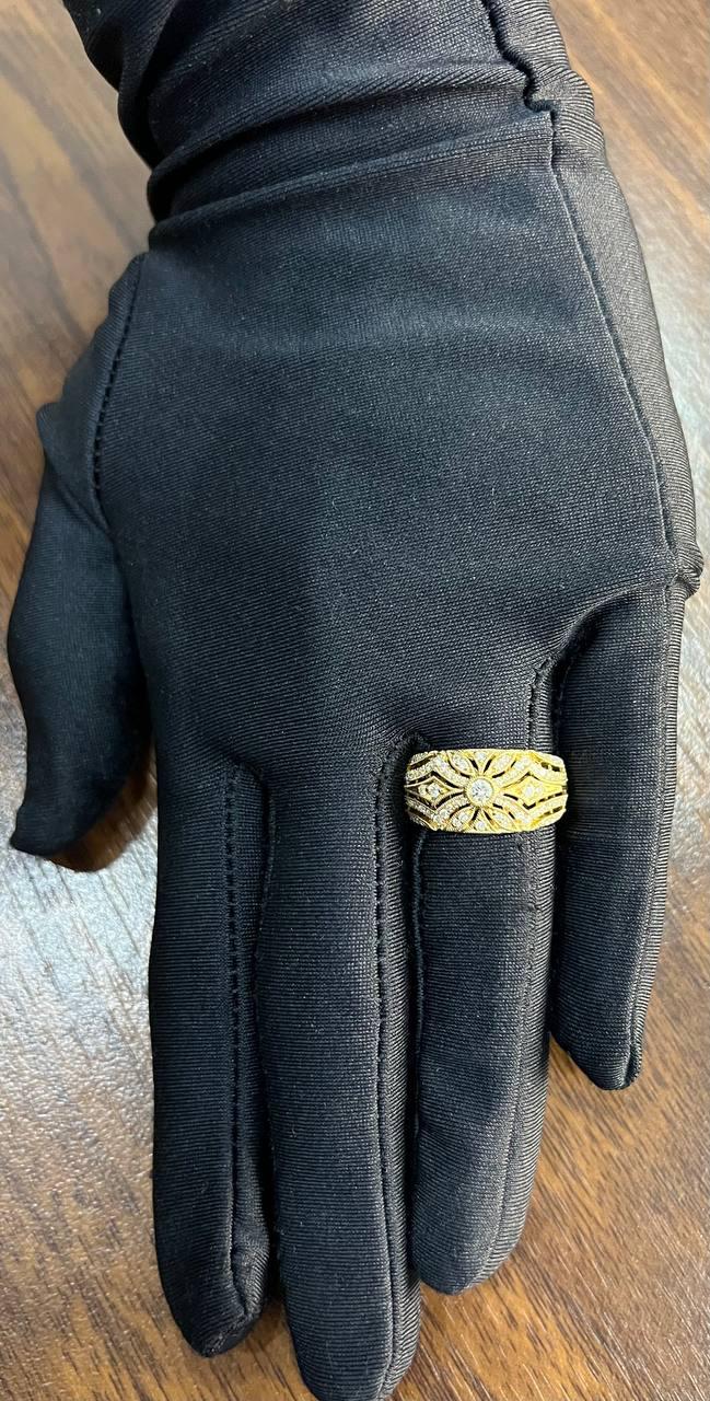 Edwardian Style Diamond Bezel Filigree 14K Yellow Gold Vintage Details Band Ring