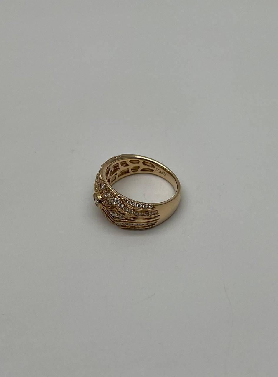Edwardian Style Diamond Bezel Filigree 14K Yellow Gold Vintage Details Band Ring