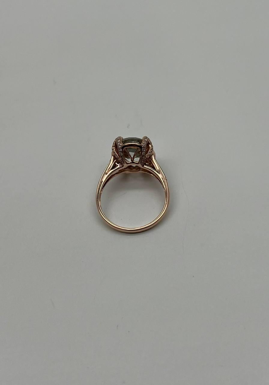 Oval Shape Green Amethyst Prasiolite Diamond Halo 14K Rose Gold Statement Ring