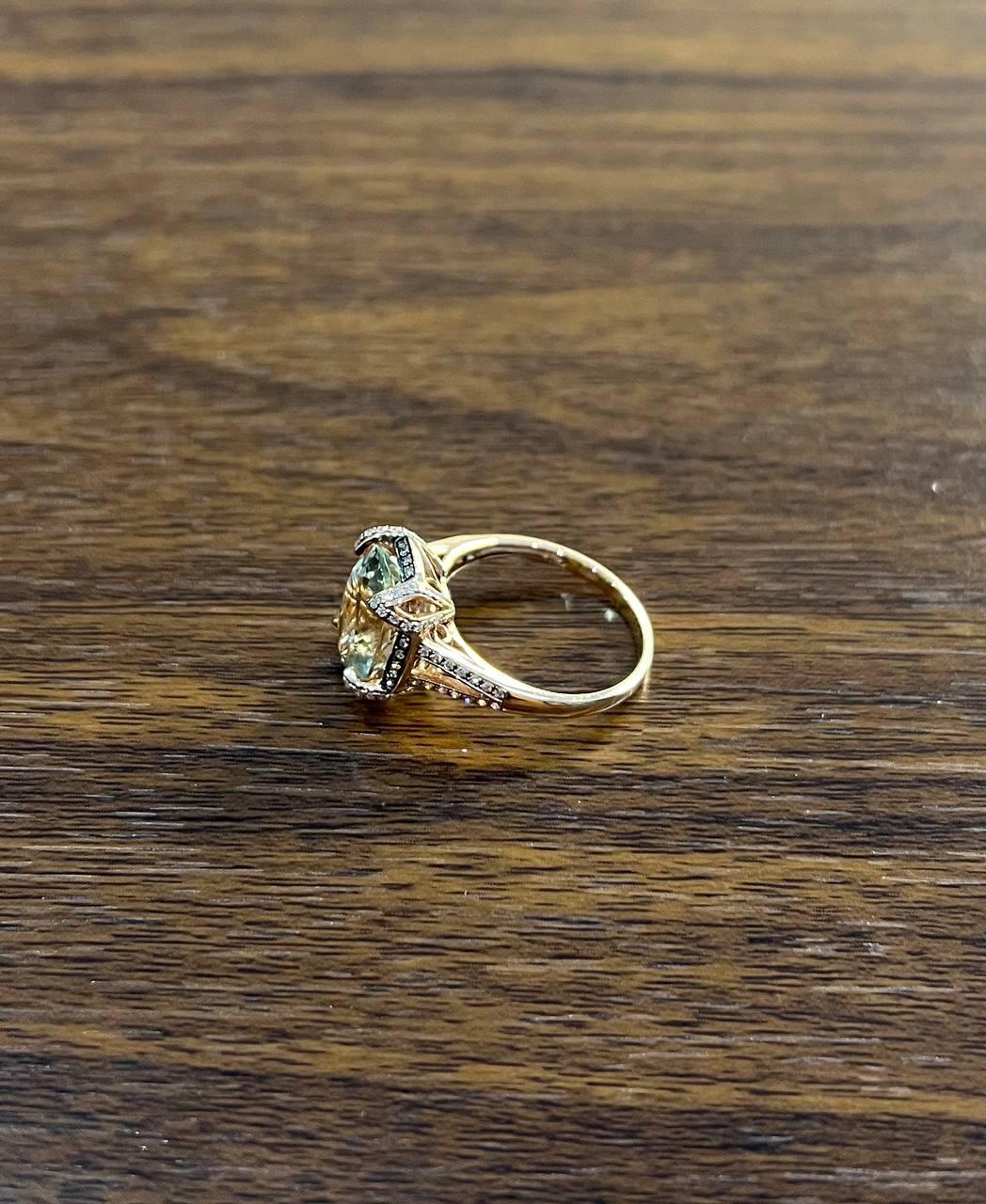 Oval Shape Green Amethyst Prasiolite Diamond Halo 14K Rose Gold Statement Ring