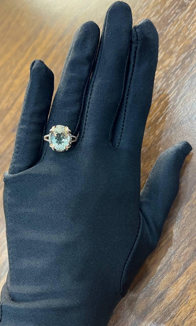 Oval Shape Green Amethyst Prasiolite Diamond Halo 14K Rose Gold Statement Ring