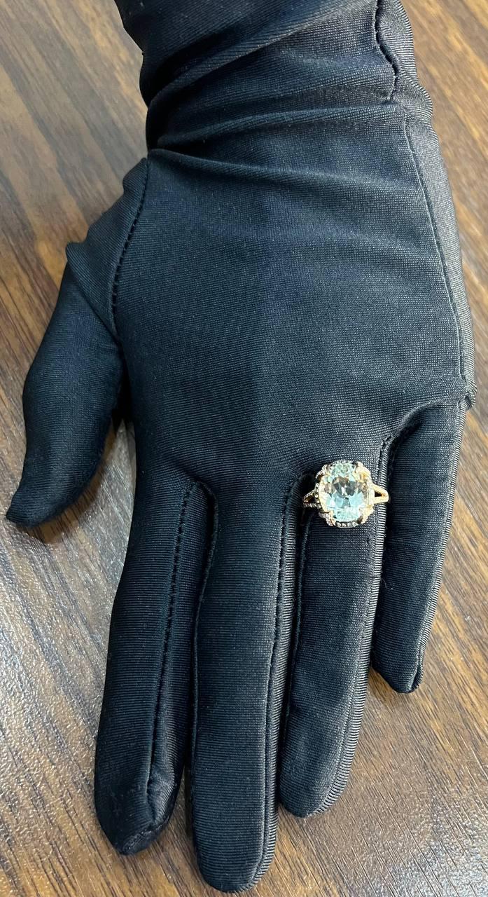 Oval Shape Green Amethyst Prasiolite Diamond Halo 14K Rose Gold Statement Ring