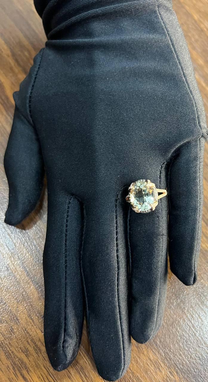 Oval Shape Green Amethyst Prasiolite Diamond Halo 14K Rose Gold Statement Ring