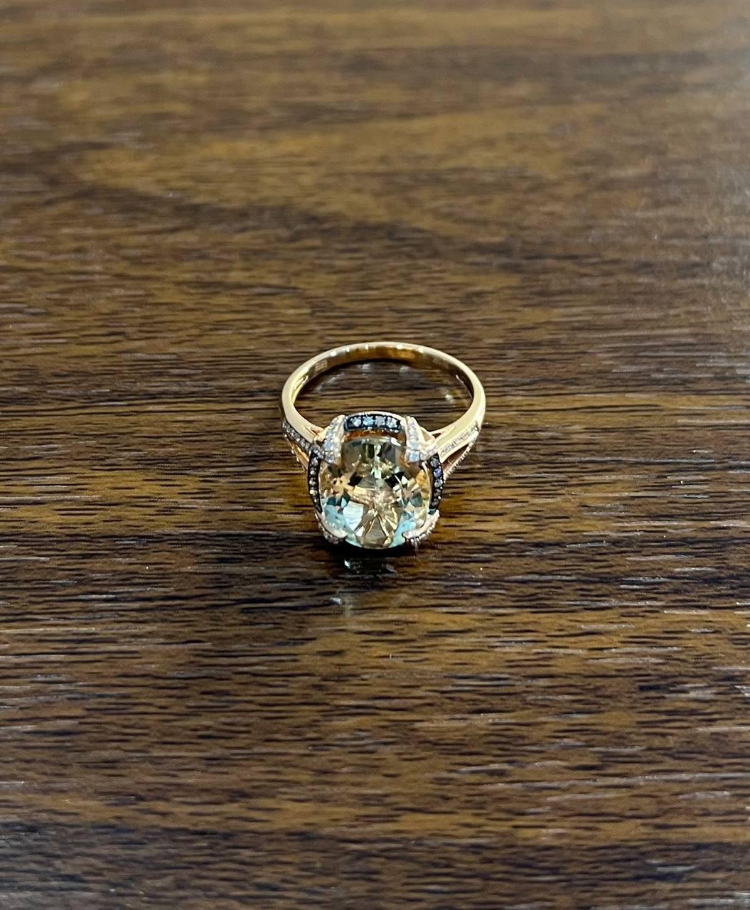 Oval Shape Green Amethyst Prasiolite Diamond Halo 14K Rose Gold Statement Ring