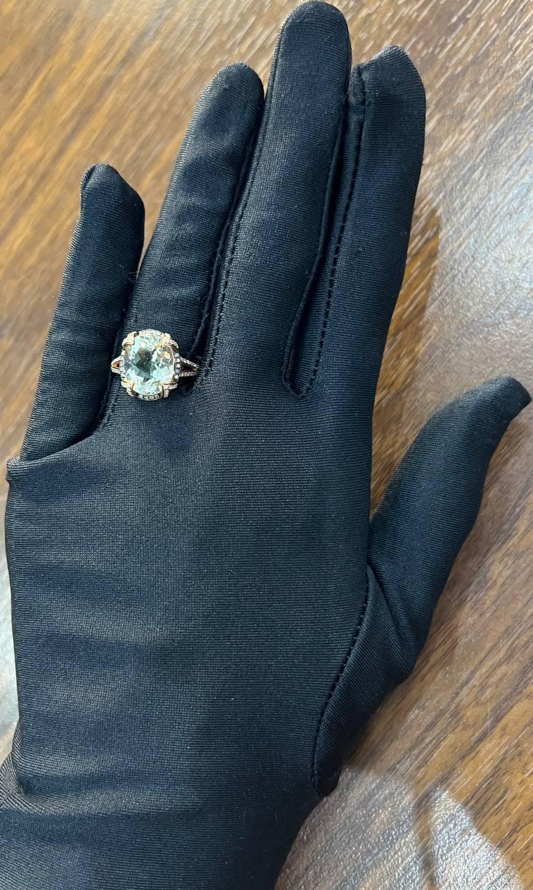 Oval Shape Green Amethyst Prasiolite Diamond Halo 14K Rose Gold Statement Ring