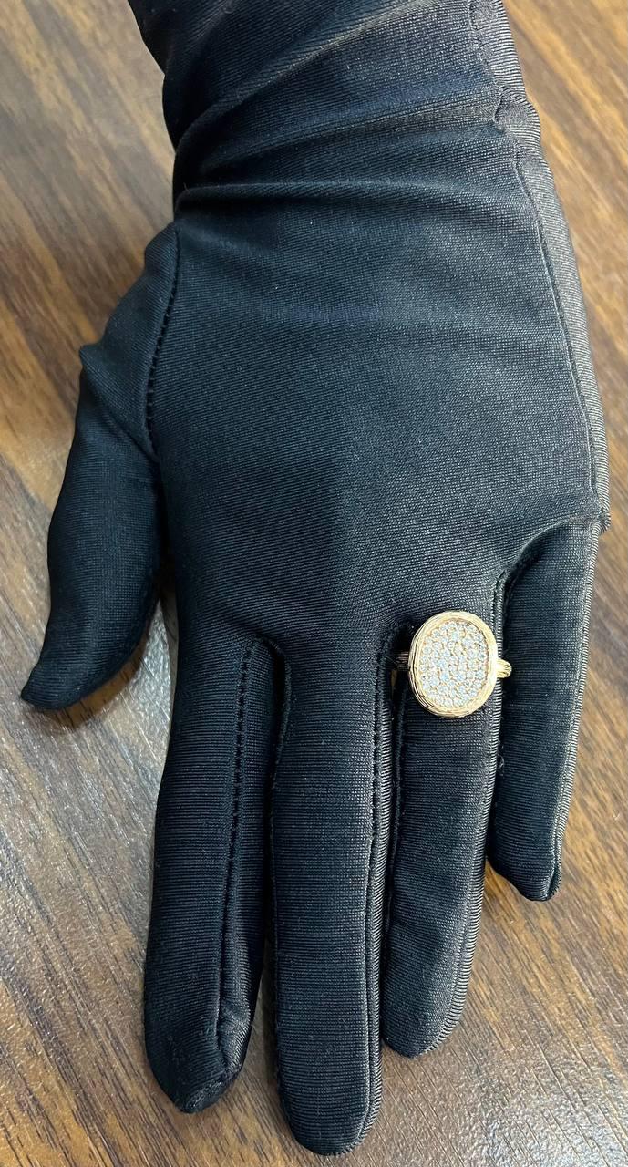 Oval Shape Diamond Pave Set 14K Rose Gold Grooved Branch Textured Statement Ring