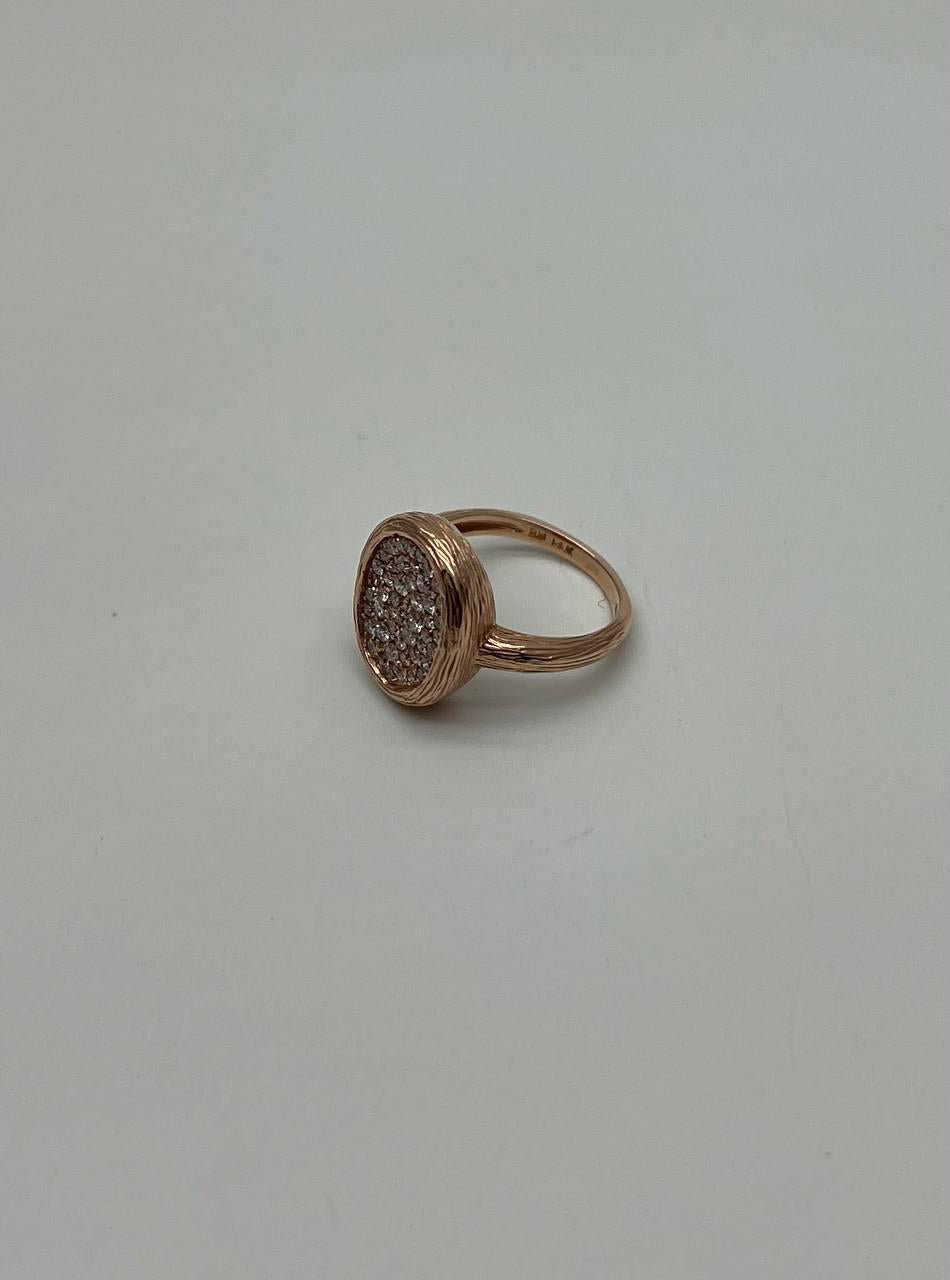 Oval Shape Diamond Pave Set 14K Rose Gold Grooved Branch Textured Statement Ring