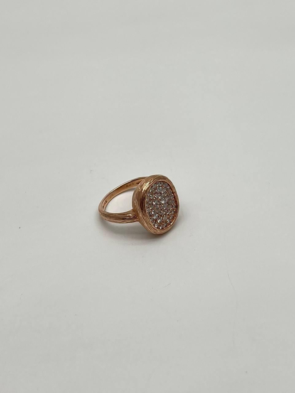 Oval Shape Diamond Pave Set 14K Rose Gold Grooved Branch Textured Statement Ring